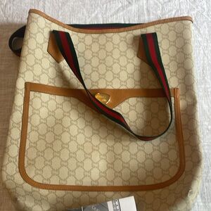 Gucci Beige Monogram Tote with Brown Accents Vintage- pre owned